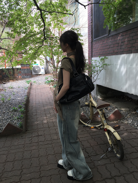 [anyonemore] Chance Back Pocket Snap Pintuck Wide Pants