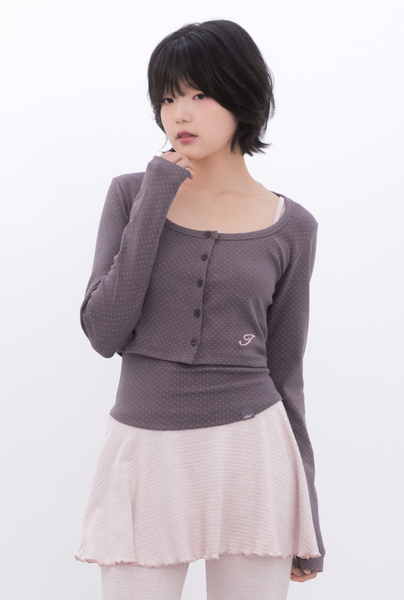 [Inner museum] Dot Button Crop Cardigan (COCOA)