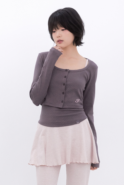 [Inner museum] Dot Button Crop Cardigan (COCOA)