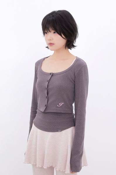 [Inner museum] Dot Button Crop Cardigan (COCOA)