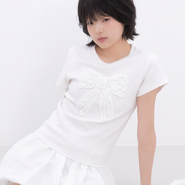 [Inner museum] Dot Frill Ribbon T-Shirt (IVORY)