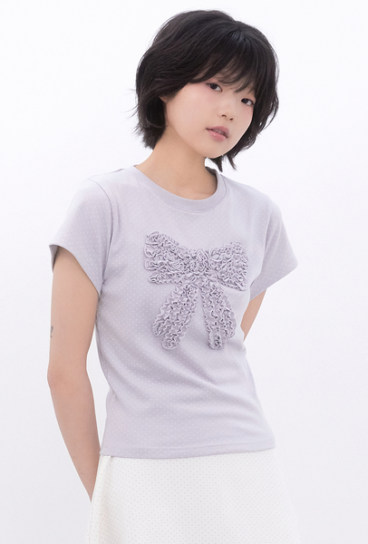 [Inner museum] Dot Frill Ribbon T-Shirt (BABYBLUE)