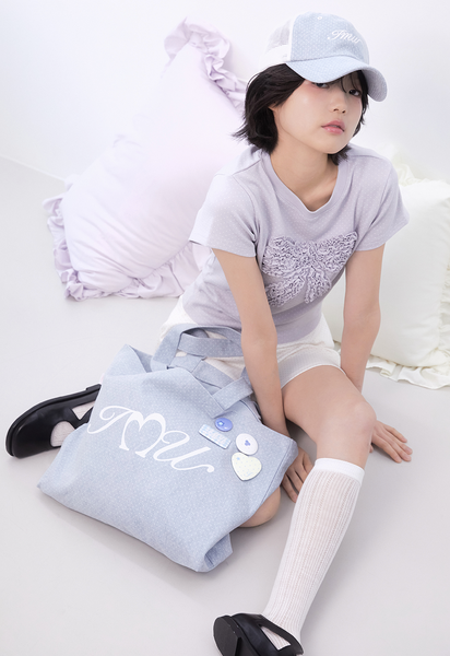 [Inner museum] Dot Frill Ribbon T-Shirt (BABYBLUE)