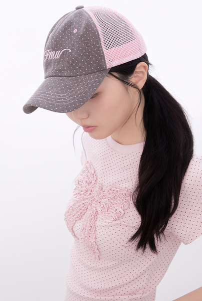 [Inner museum] Dot Frill Ribbon T-Shirt (PINK)