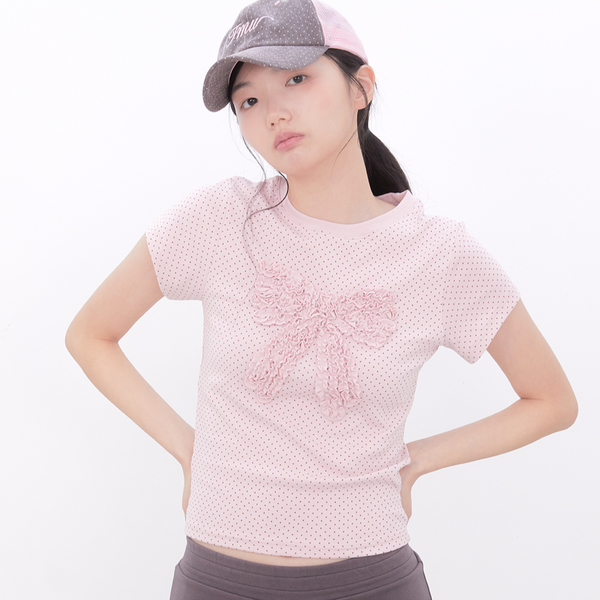 [Inner museum] Dot Frill Ribbon T-Shirt (PINK)