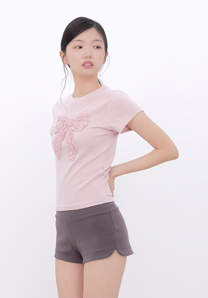 [Inner museum] Dot Frill Ribbon T-Shirt (PINK)