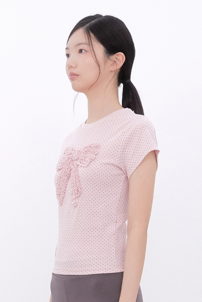 [Inner museum] Dot Frill Ribbon T-Shirt (PINK)