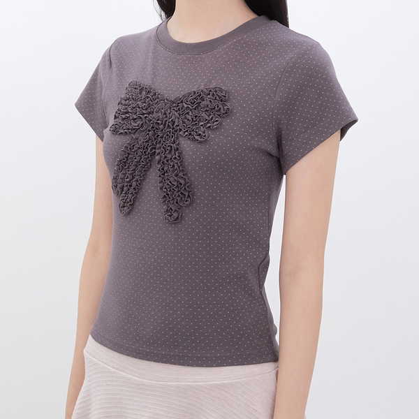 [Inner museum] Dot Frill Ribbon T-Shirt (COCOA)