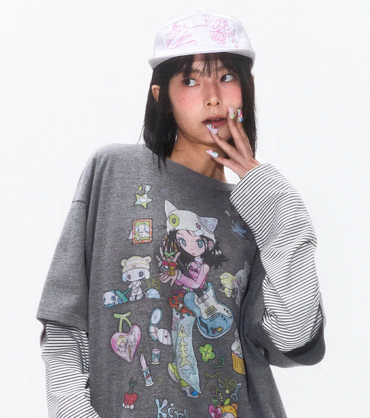 [KIRSH] x Sunonebird Oversize Graphic T-shirt (Melange Grey)