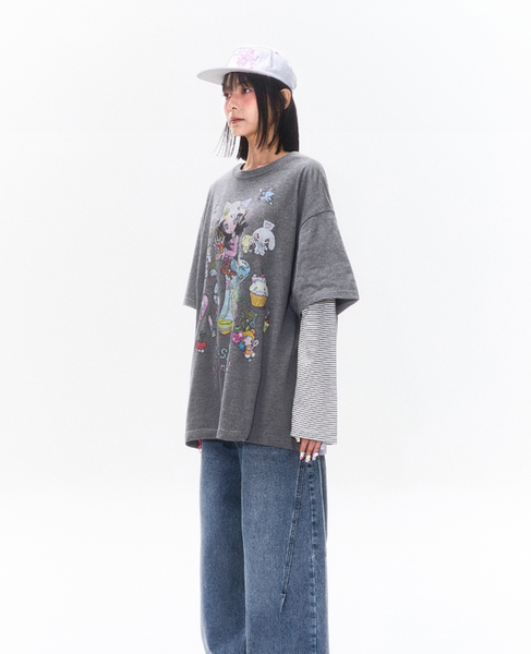 [KIRSH] x Sunonebird Oversize Graphic T-shirt (Melange Grey)