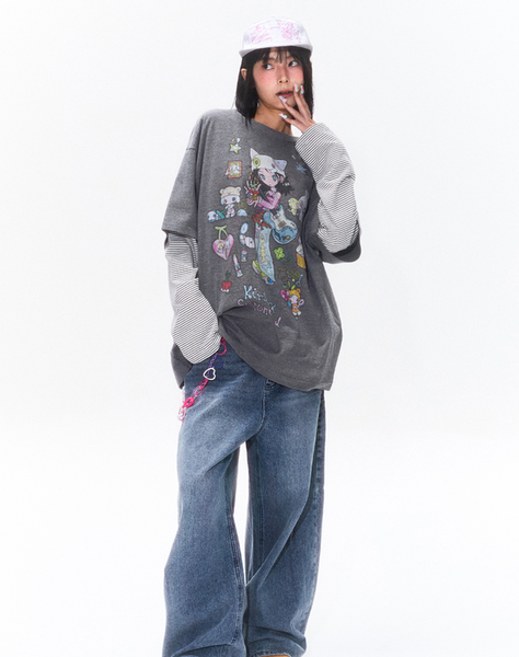 [KIRSH] x Sunonebird Oversize Graphic T-shirt (Melange Grey)