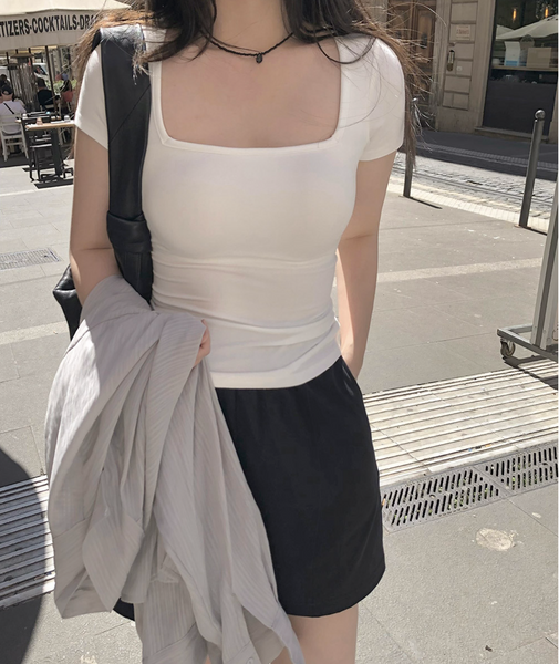 [SLOWAND] ONLY SLOW Inside Cap Square Neck T-shirt