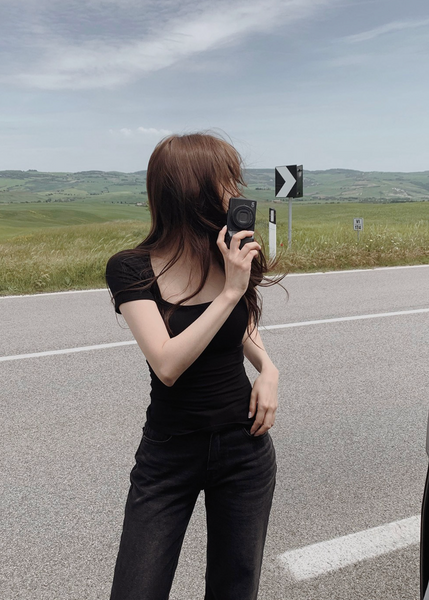 [SLOWAND] ONLY SLOW Inside Cap Square Neck T-shirt