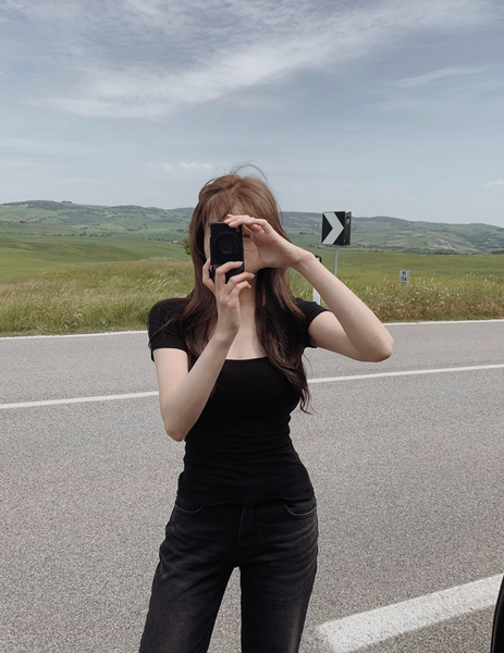 [SLOWAND] ONLY SLOW Inside Cap Square Neck T-shirt