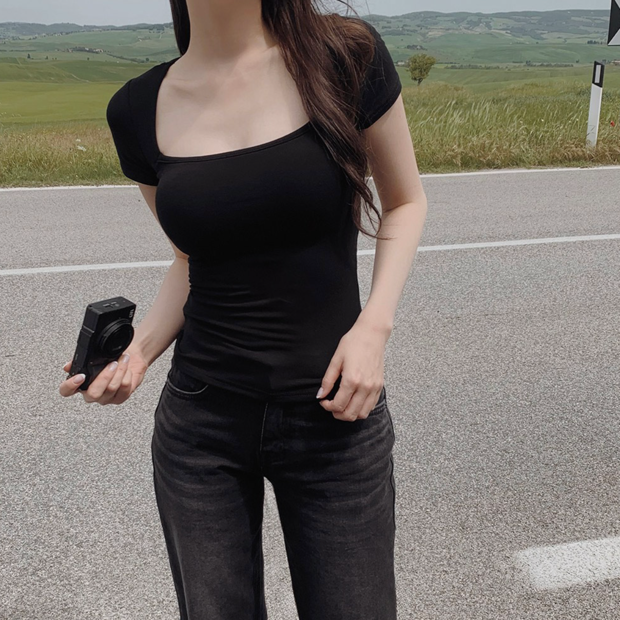 [SLOWAND] ONLY SLOW Inside Cap Square Neck T-shirt