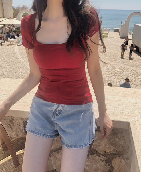 [SLOWAND] ONLY SLOW Inside Cap Square Neck T-shirt