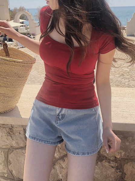 [SLOWAND] ONLY SLOW Inside Cap Square Neck T-shirt