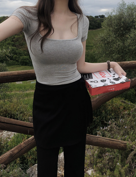 [SLOWAND] ONLY SLOW Inside Cap Square Neck T-shirt