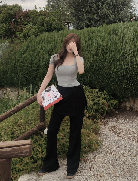 [SLOWAND] ONLY SLOW Inside Cap Square Neck T-shirt