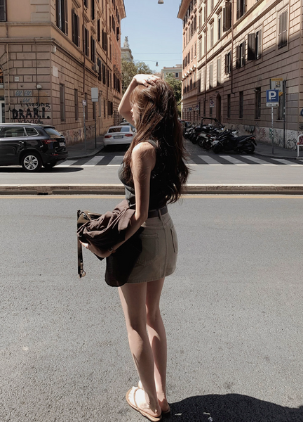 [SLOWAND] Laura Vintage Skirt Pants Belt Set