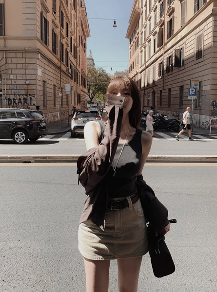 [SLOWAND] Laura Vintage Skirt Pants Belt Set