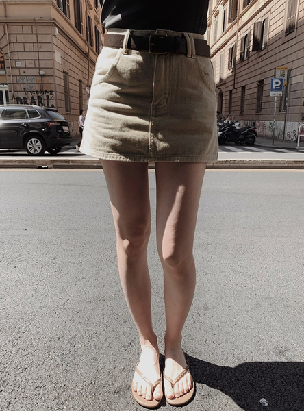 [SLOWAND] Laura Vintage Skirt Pants Belt Set