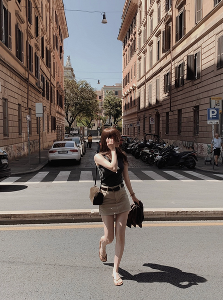 [SLOWAND] Laura Vintage Skirt Pants Belt Set