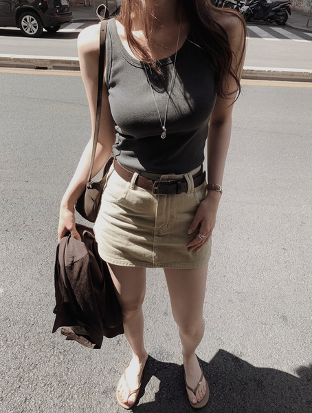 [SLOWAND] Laura Vintage Skirt Pants Belt Set