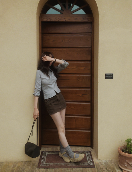 [SLOWAND] Laura Vintage Skirt Pants Belt Set