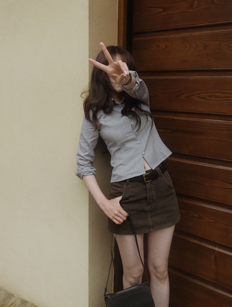 [SLOWAND] Laura Vintage Skirt Pants Belt Set