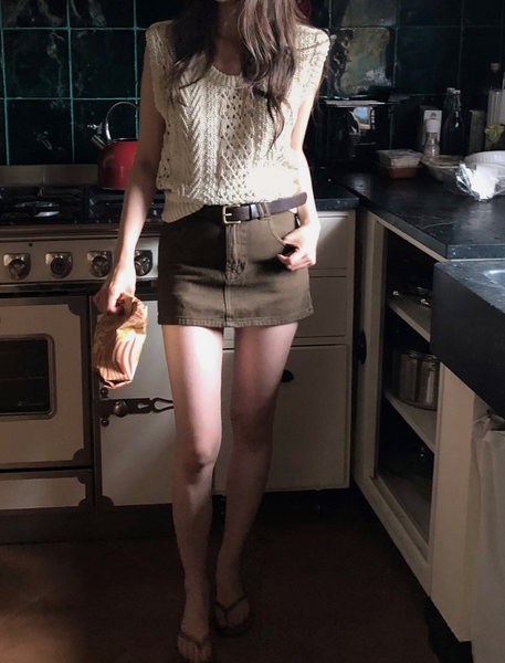 [SLOWAND] Laura Vintage Skirt Pants Belt Set