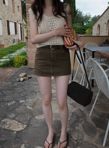 [SLOWAND] Laura Vintage Skirt Pants Belt Set