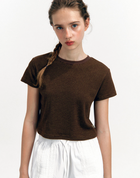 [NOIRNINE] Basic Stripe T-shirts [BROWN]