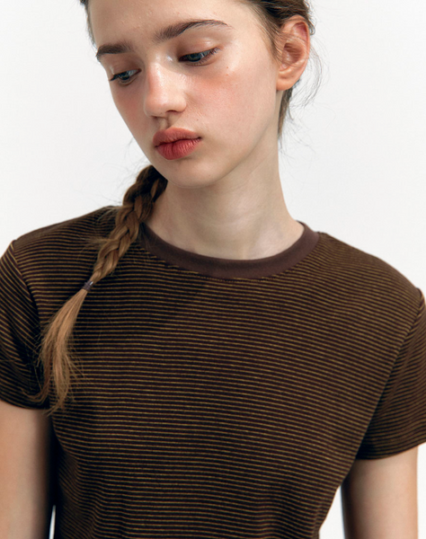 [NOIRNINE] Basic Stripe T-shirts [BROWN]
