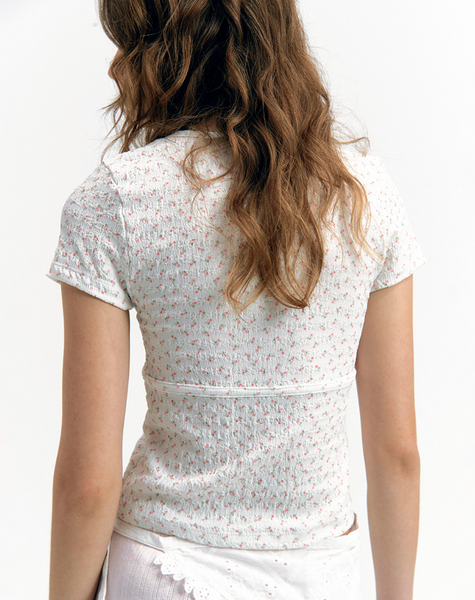 [NOIRNINE] Flower Cutline T-shirts [IVORY]