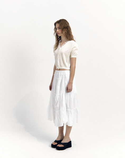 [NOIRNINE] Shirring Frill Skirt [WHITE]