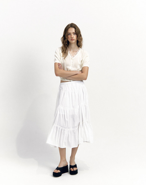 [NOIRNINE] Shirring Frill Skirt [WHITE]
