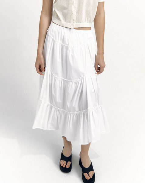 [NOIRNINE] Shirring Frill Skirt [WHITE]