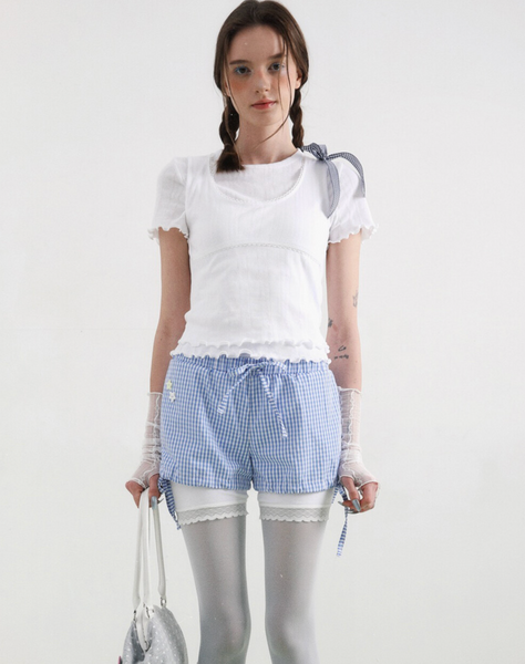 [BadBlue] [Setup] Ribbon Layerd Tee White