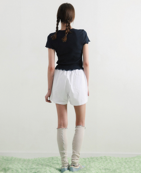 [BadBlue] Sheer Dot Buttons Baby Tee Navy