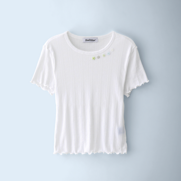 [BadBlue] Buttons Baby Tee White