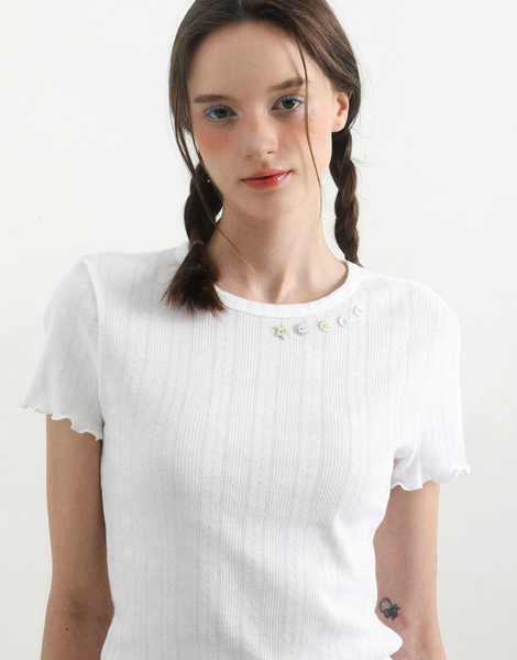 [BadBlue] Buttons Baby Tee White