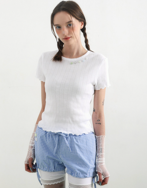 [BadBlue] Buttons Baby Tee White