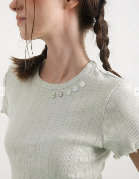 [BadBlue] Buttons Baby Tee Green