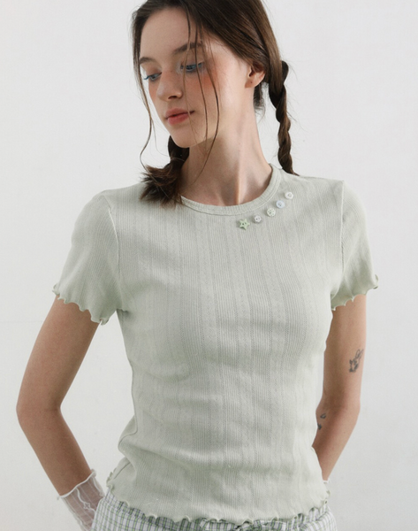 [BadBlue] Buttons Baby Tee Green