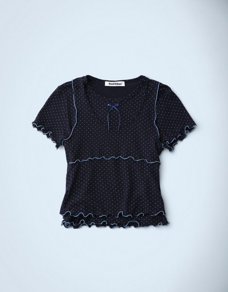 [BadBlue] [Setup] Sheer Dot Layerd Tee Navy