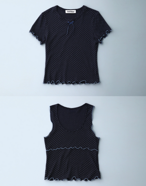 [BadBlue] [Setup] Sheer Dot Layerd Tee Navy