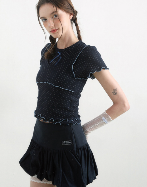 [BadBlue] [Setup] Sheer Dot Layerd Tee Navy