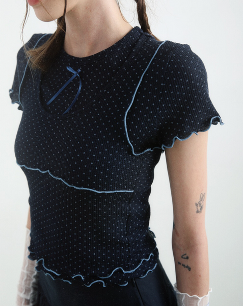 [BadBlue] [Setup] Sheer Dot Layerd Tee Navy