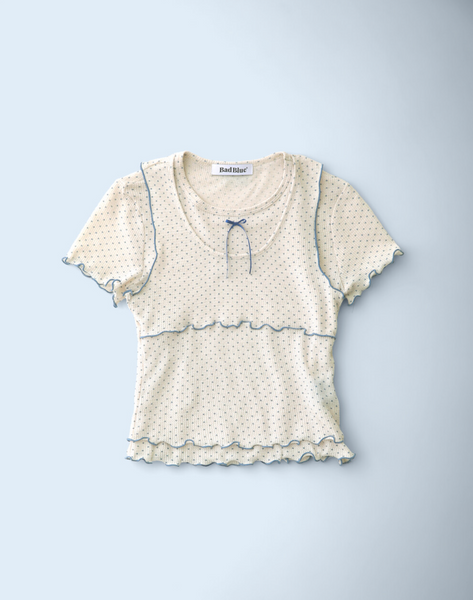 [BadBlue] [Setup] Sheer Dot Layerd Tee Beige